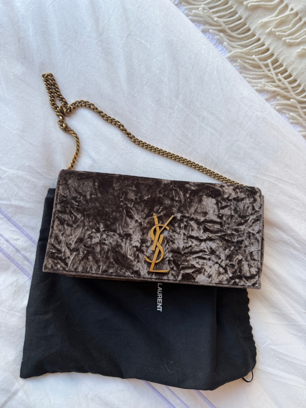 Saint Laurent Kate 99 Velvet YSL Monogram Clutch - Picture 2 of 12